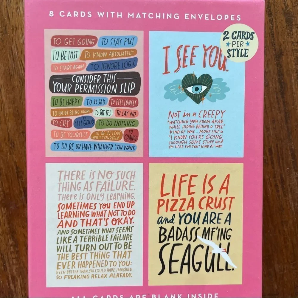 Em & Friends Pep Talk Cards - Pink Assortment of 4 Styles with Envelopes